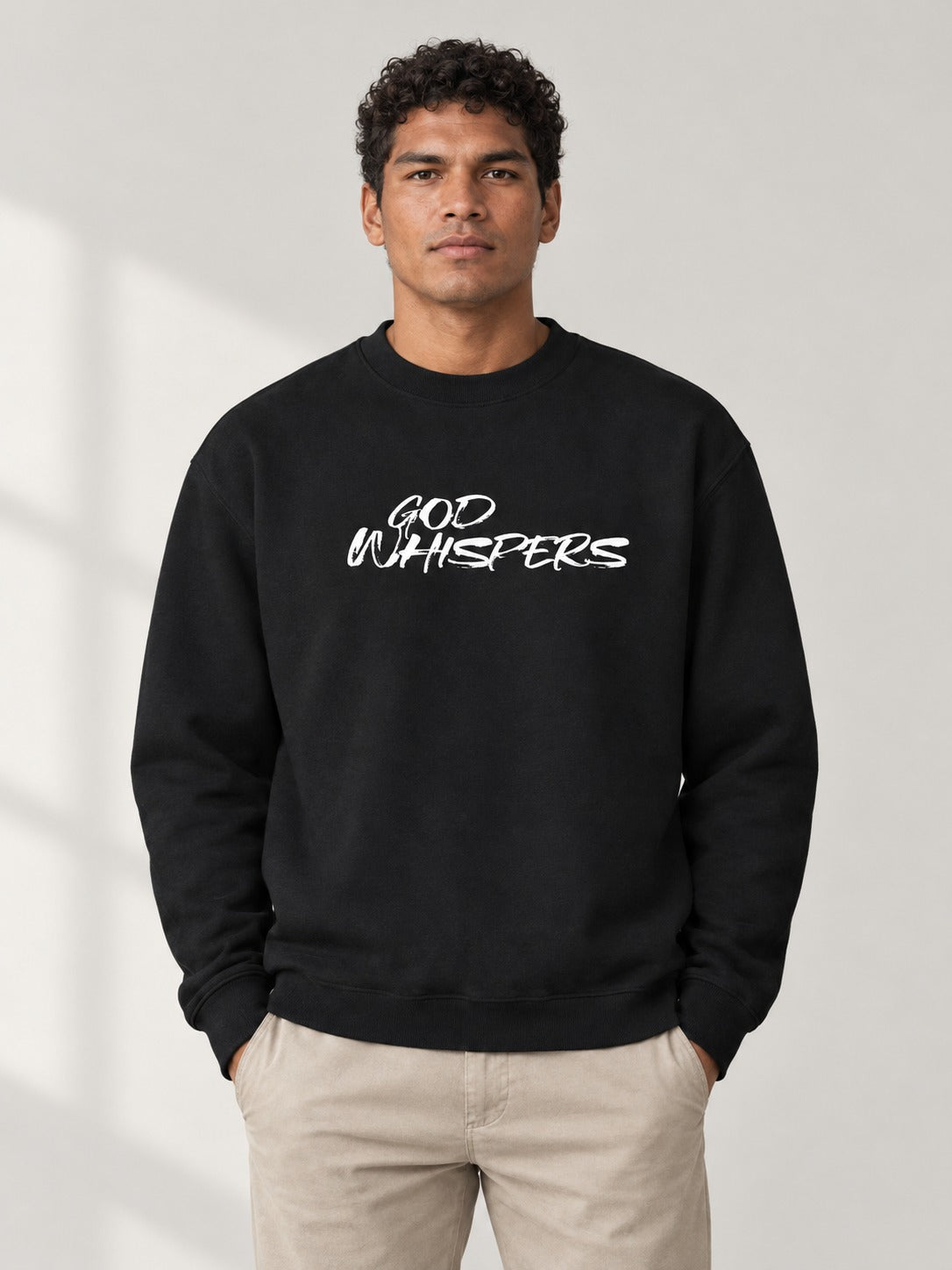 GOD WHISPERS CREWNECK SWEATER on model