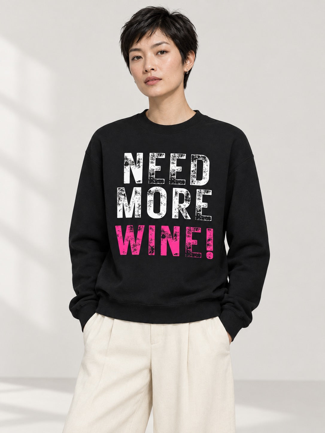 NEED MORE WINE CREWNECK on model