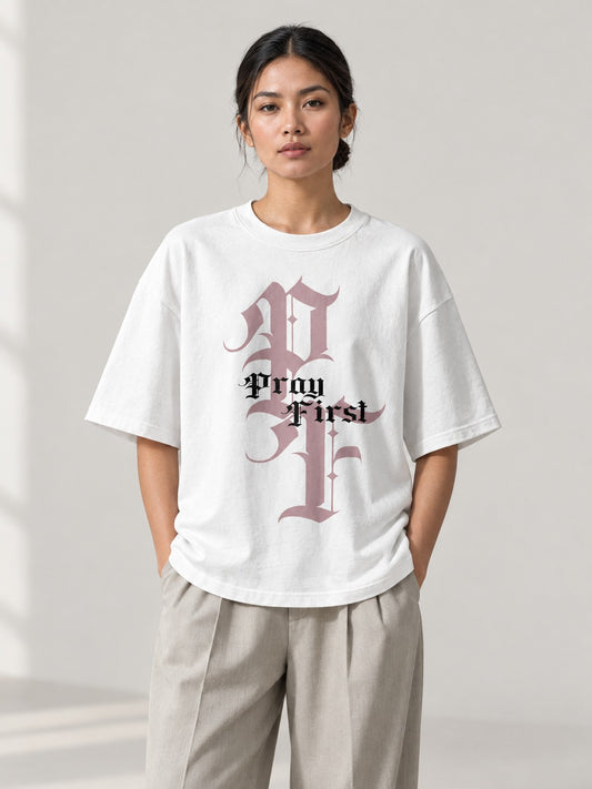 Pray First White T on model